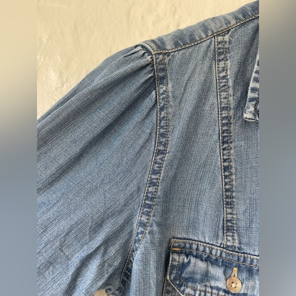 American Eagle Fit Flare Blue Chambray Denim Dress Long Sleeve Button Up Size S - Picture 4 of 10
